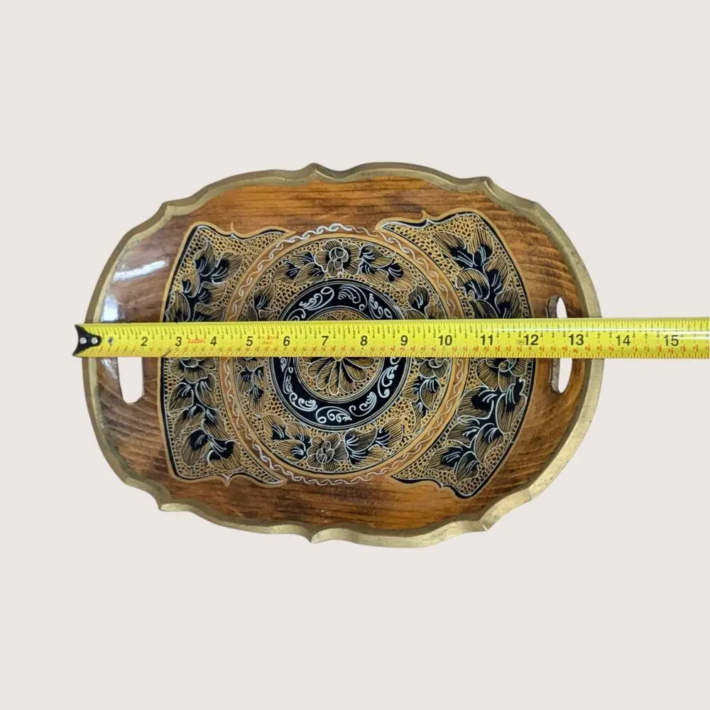 Vintage Artisan Hand-Painted Wooden Serving Tray